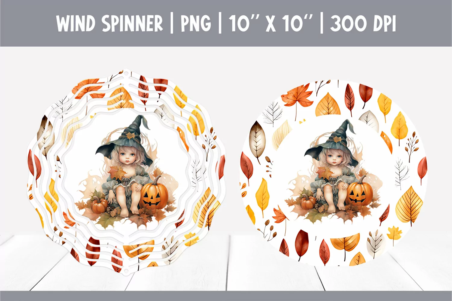 Halloween Watercolor Wind Spinner Sublimation Baby Witch product image 1