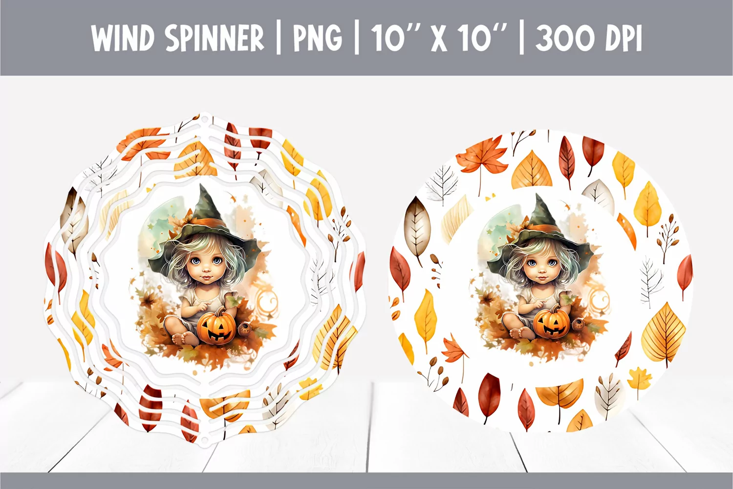 Halloween Watercolor Wind Spinner Sublimation Baby Witch product image 1