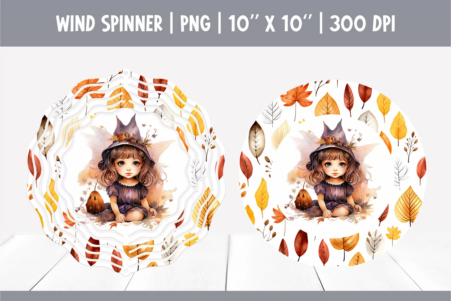 Halloween Watercolor Wind Spinner Sublimation Baby Witch product image 1