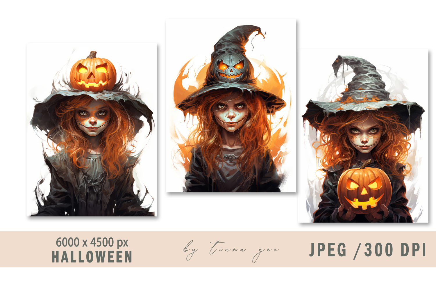 watercolor Halloween witch illustrations- 3 jpeg product image 1