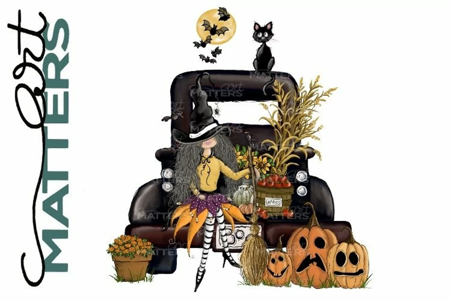Halloween Witch Vintage Truck Fall Pumpkins - 300 DPI product image 1