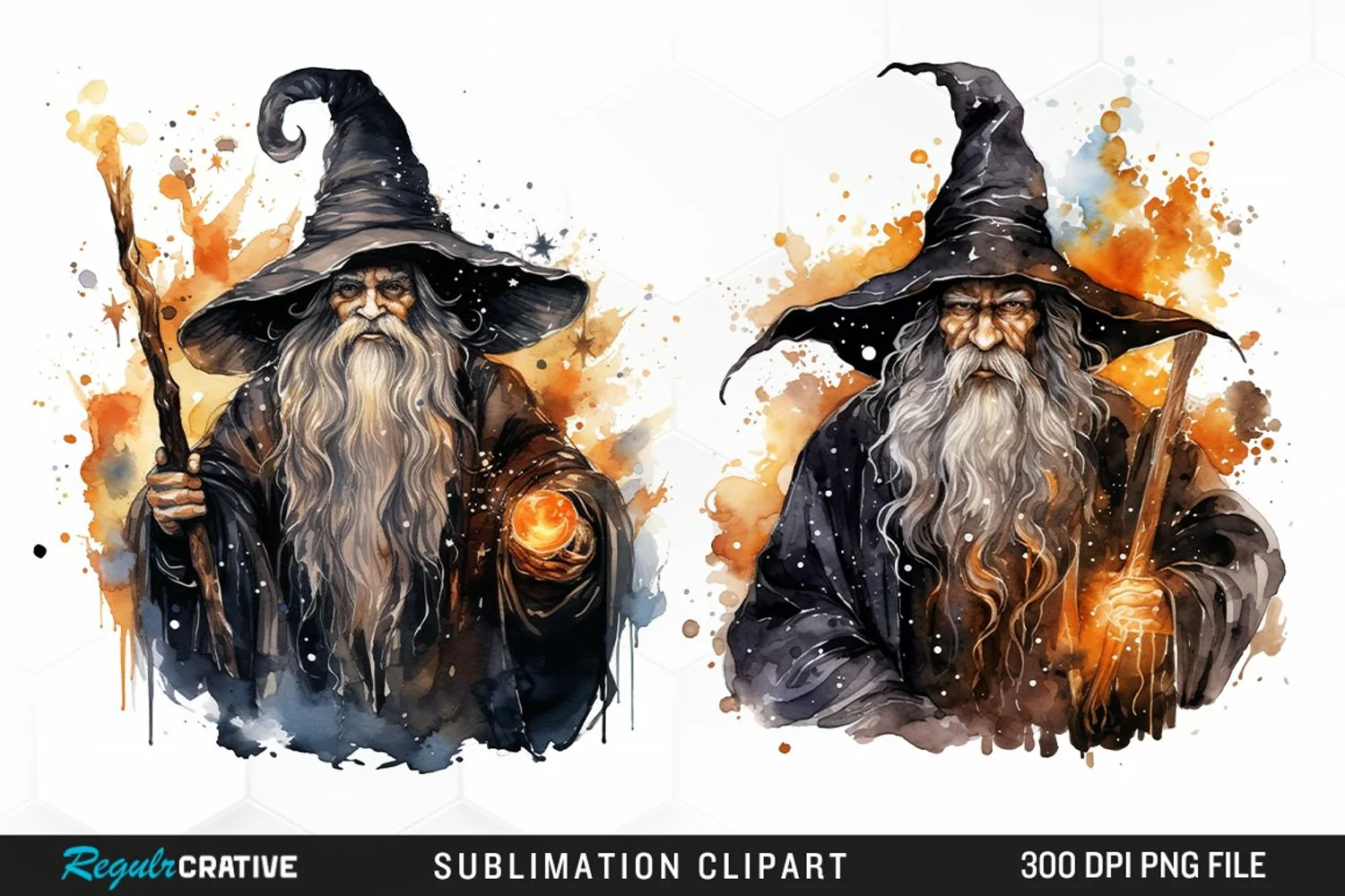 Halloween Wizards Watercolor Clipart product image 1