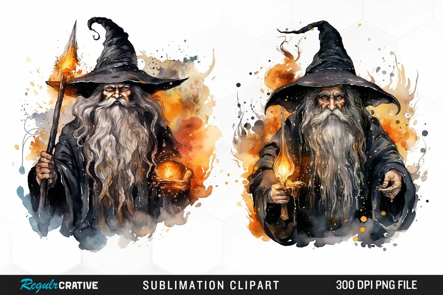 Halloween Wizards Watercolor Clipart product image 1