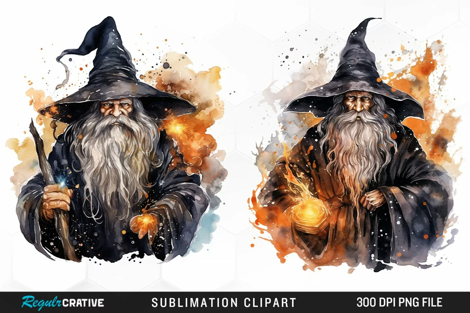 Halloween Wizards Watercolor Clipart product image 1