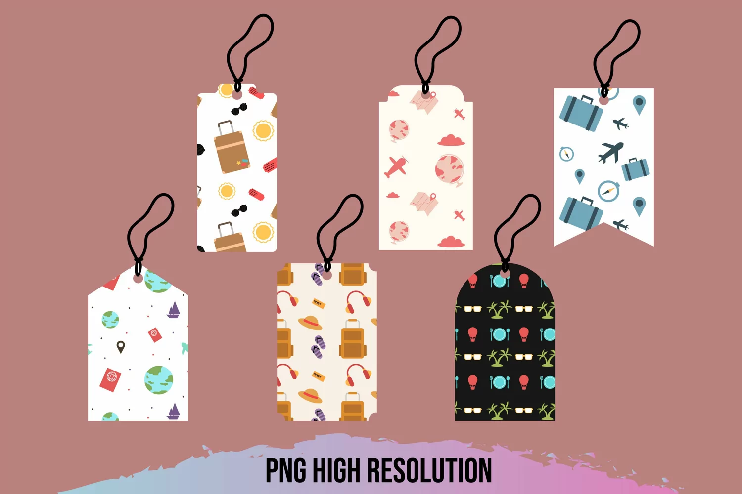 Hand Drawn Travel Icon Patterned Shaped Tag product image 1