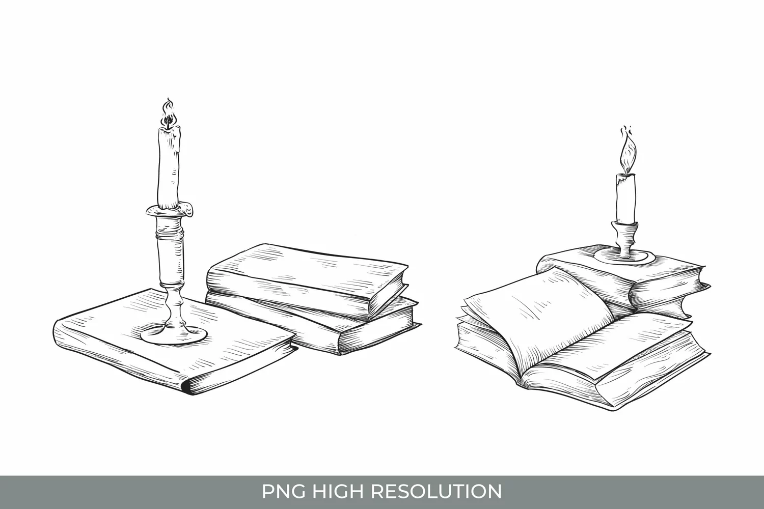 Hand Drawn Vintage Books and Candle Clipart product image 1