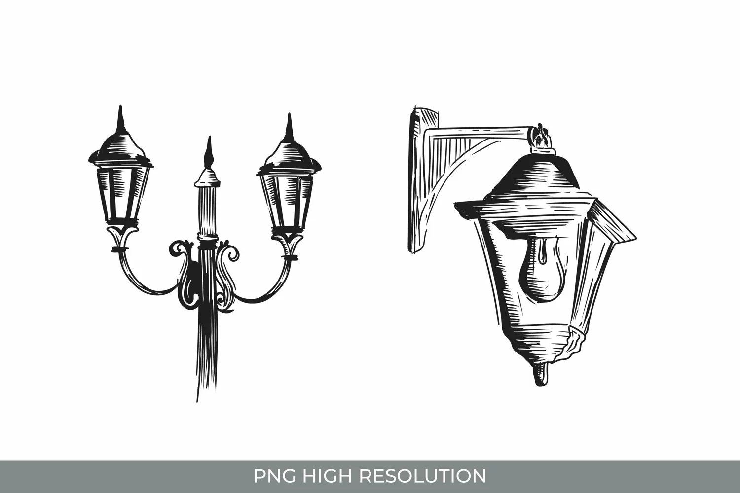 Hand Drawn Vintage Hanging Lamp Clipart product image 1