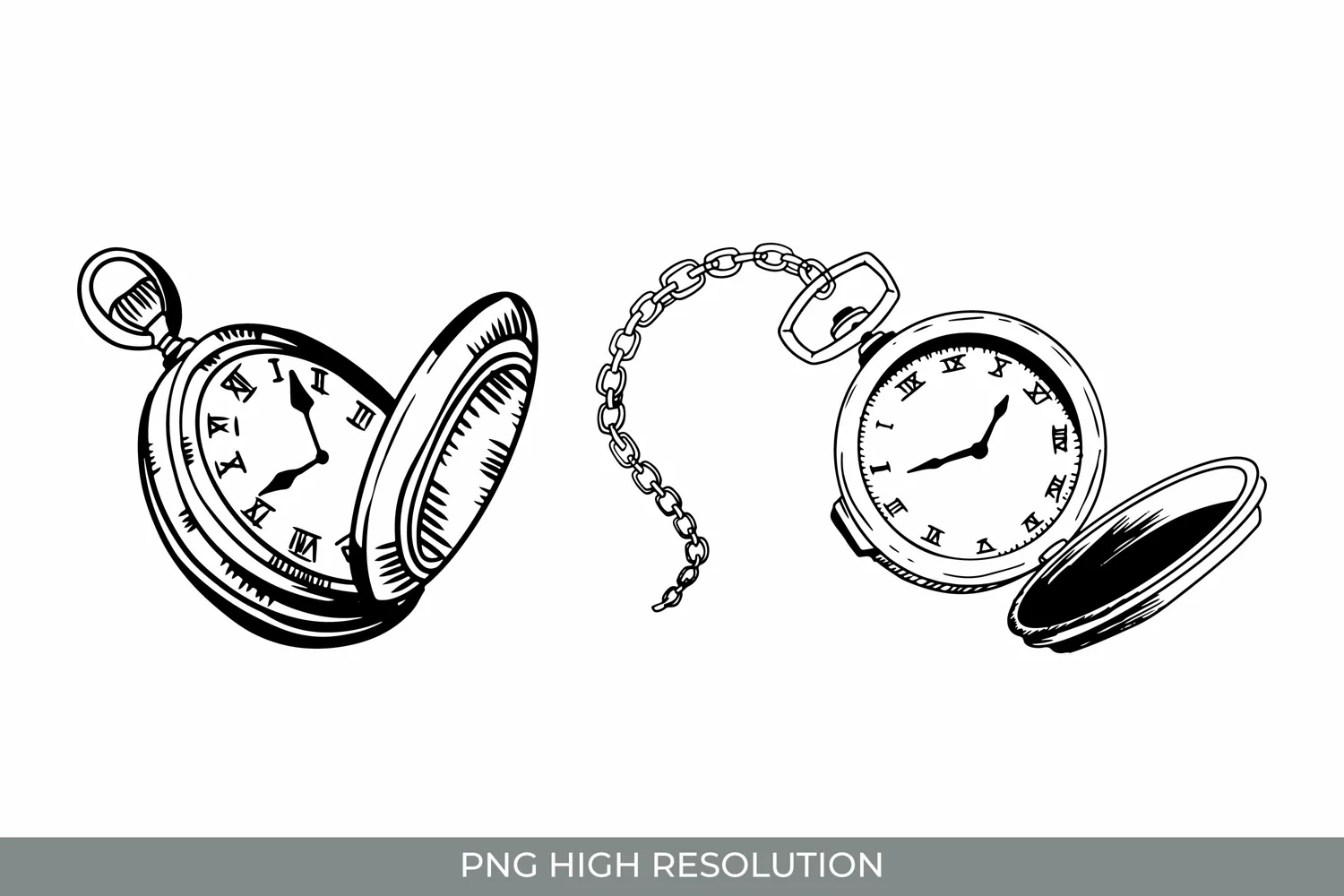 Hand Drawn Vintage Pocket Watch Clipart PNG product image 1