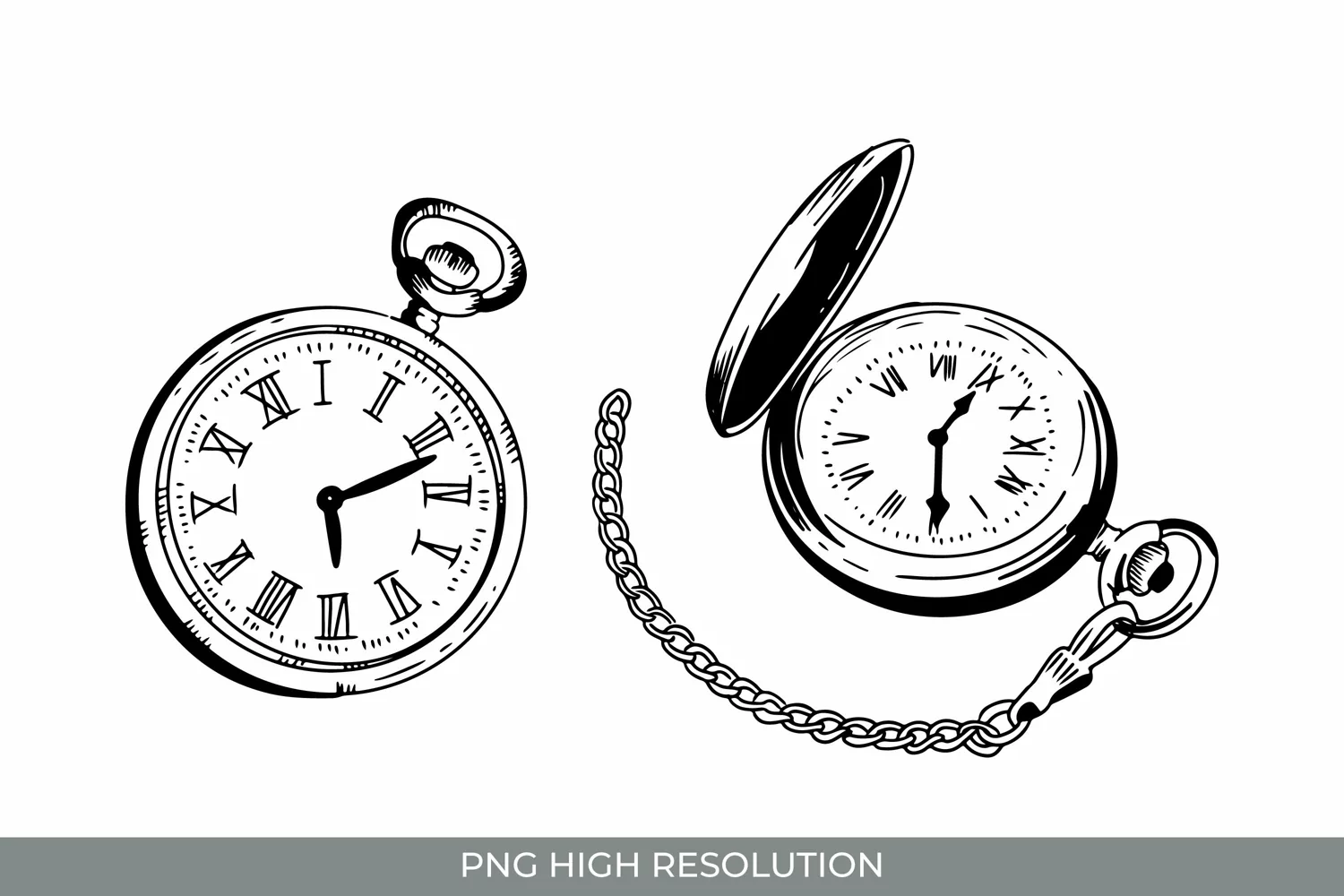 Hand Drawn Vintage Pocket Watch Clipart PNG product image 1