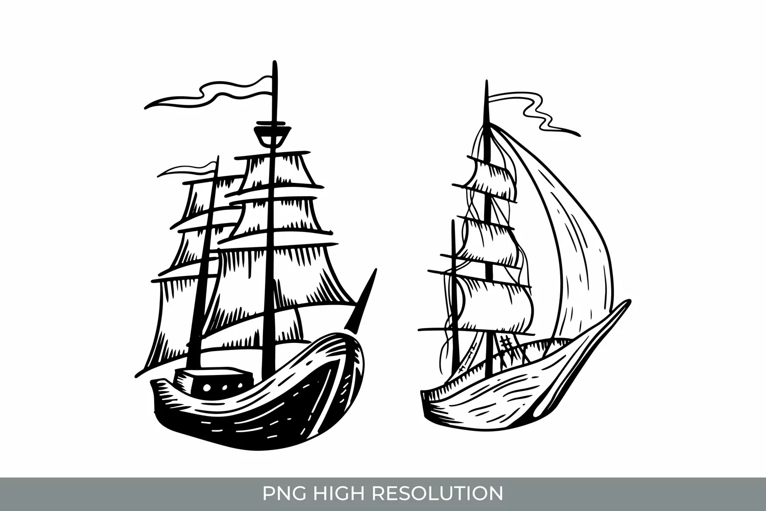 Hand Drawn Vintage Ship Clipart PNG product image 1