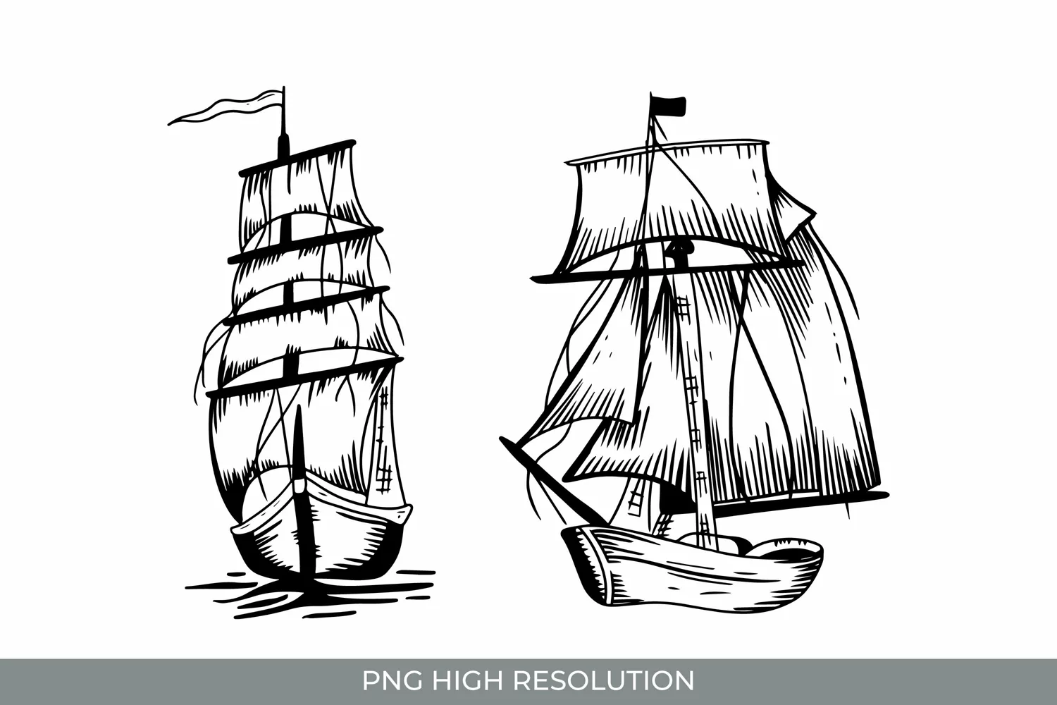 Hand Drawn Vintage Ship Clipart PNG product image 1
