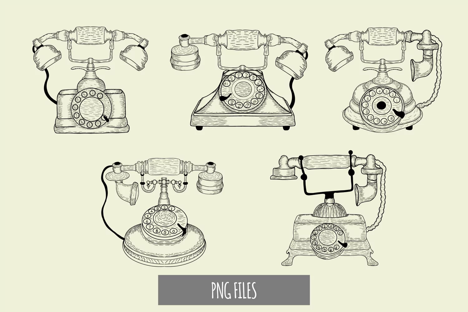 Hand Drawn Vintage Telephone Clipart product image 1
