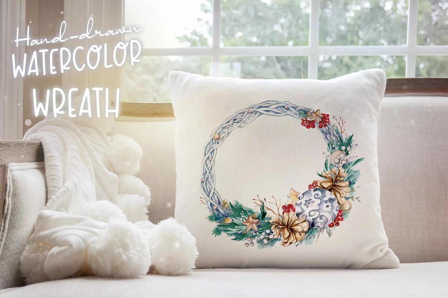 Christmas watercolor wreath product image 1