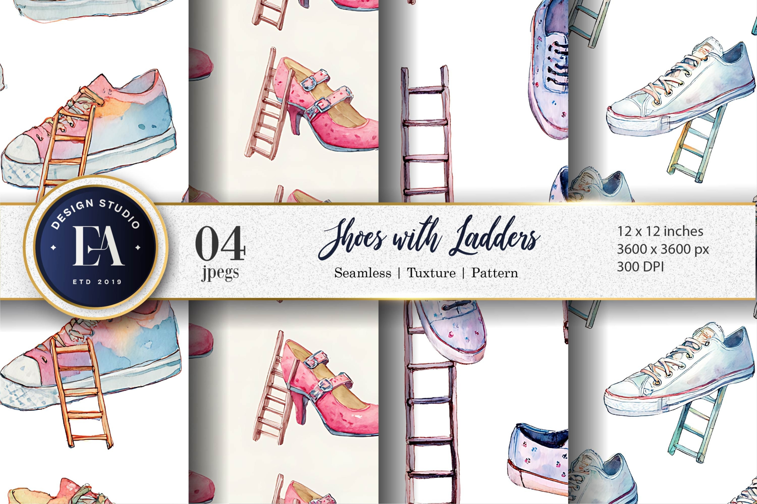 Shoes with Tiny Ladders Seamless Pattern Digital Paper product image 1