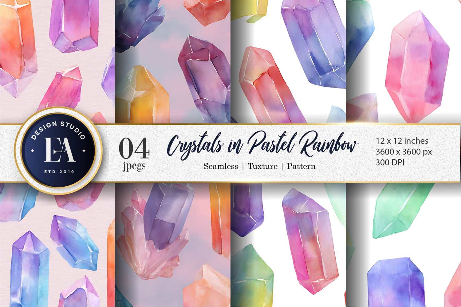 Hand-Painted Crystals Artwork Pastel Craft Digital Paper product image 1