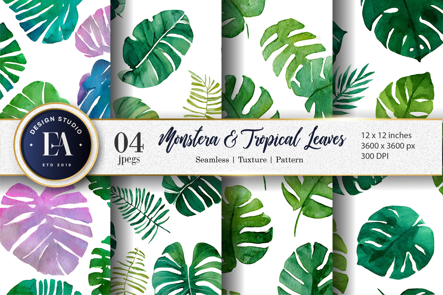 Tropical Monstera Leaves Seamless Design Digital Paper product image 1