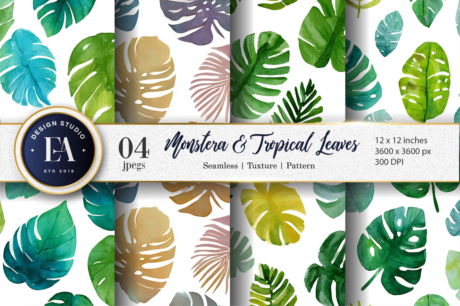 Tropical Monstera Leaves Seamless Design Digital Paper product image 1