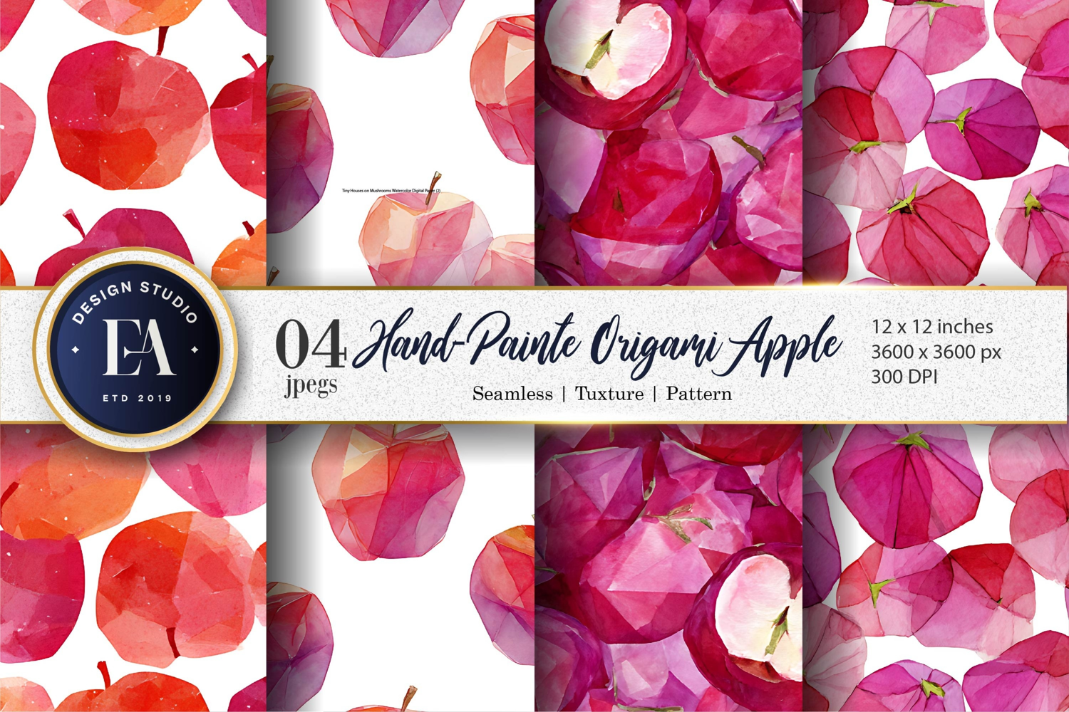 Hand-Painted Origami Apple Watercolor Seamless Digital Paper product image 1