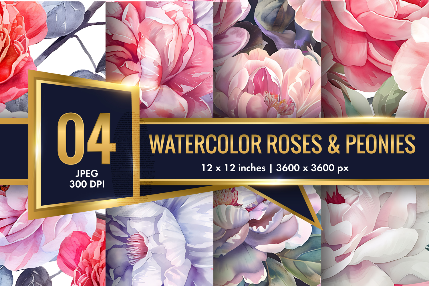 Hand-Painted Watercolor Roses and Peonies Digital Paper product image 1