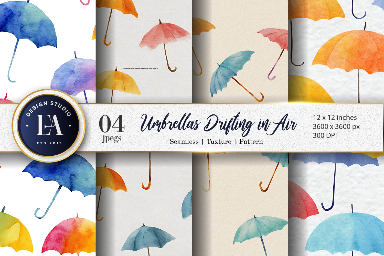 Watercolor Umbrellas Floating Seamless Pattern Digital Paper product image 1