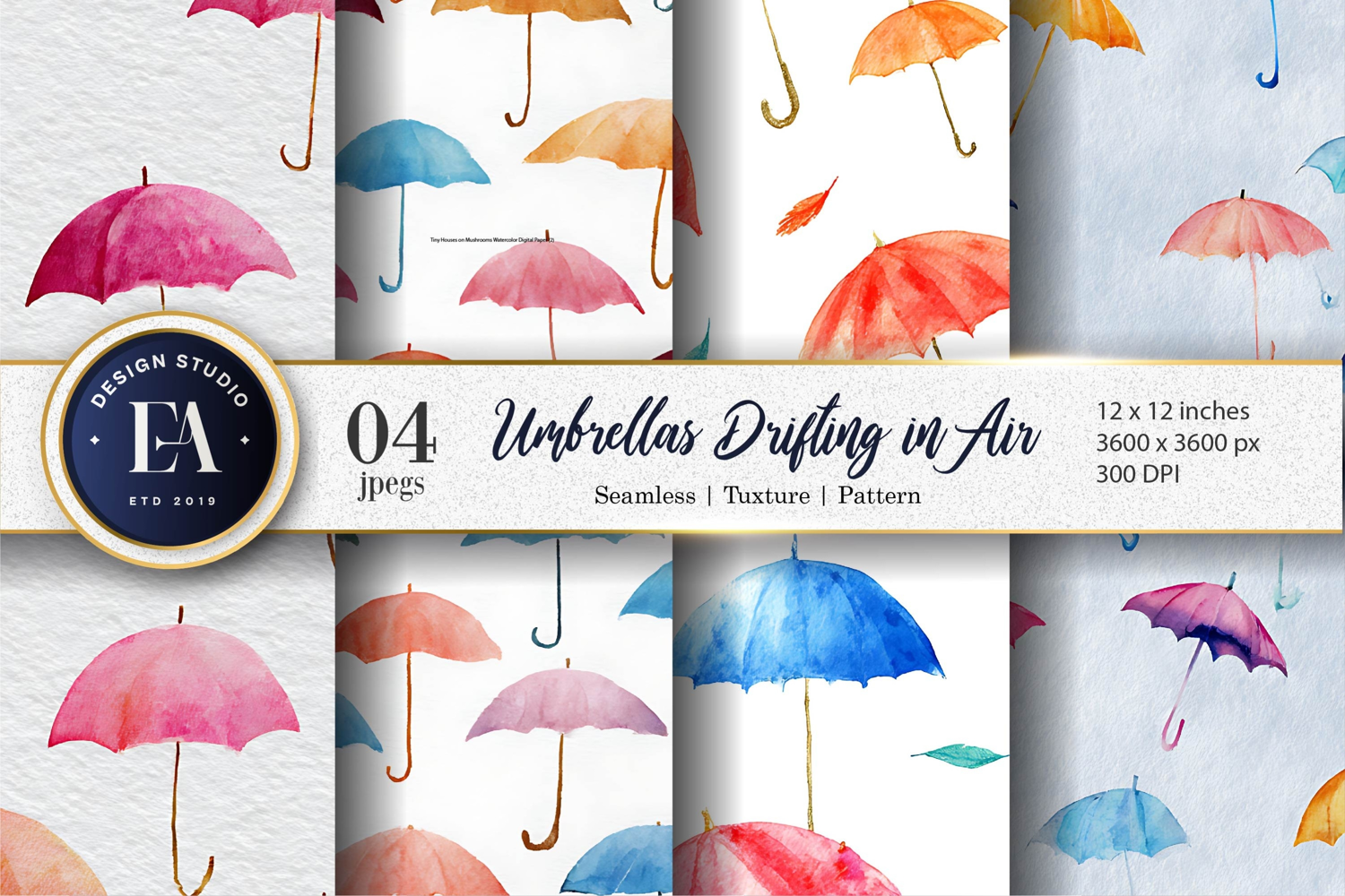Hand-Painted Drifting Watercolor Umbrella Digital Paper product image 1