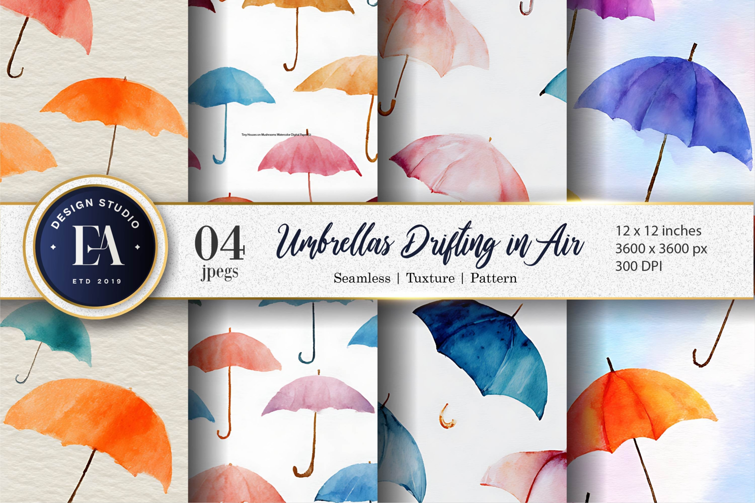 Floating Watercolor Umbrellas Seamless Print Digital Paper product image 1