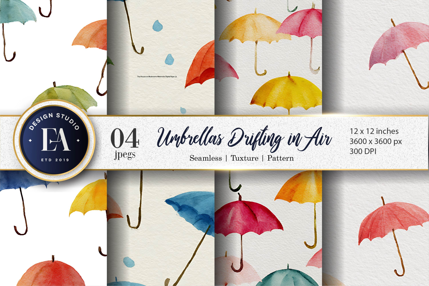Hand-Painted Drifting Watercolor Umbrella Digital Paper product image 1