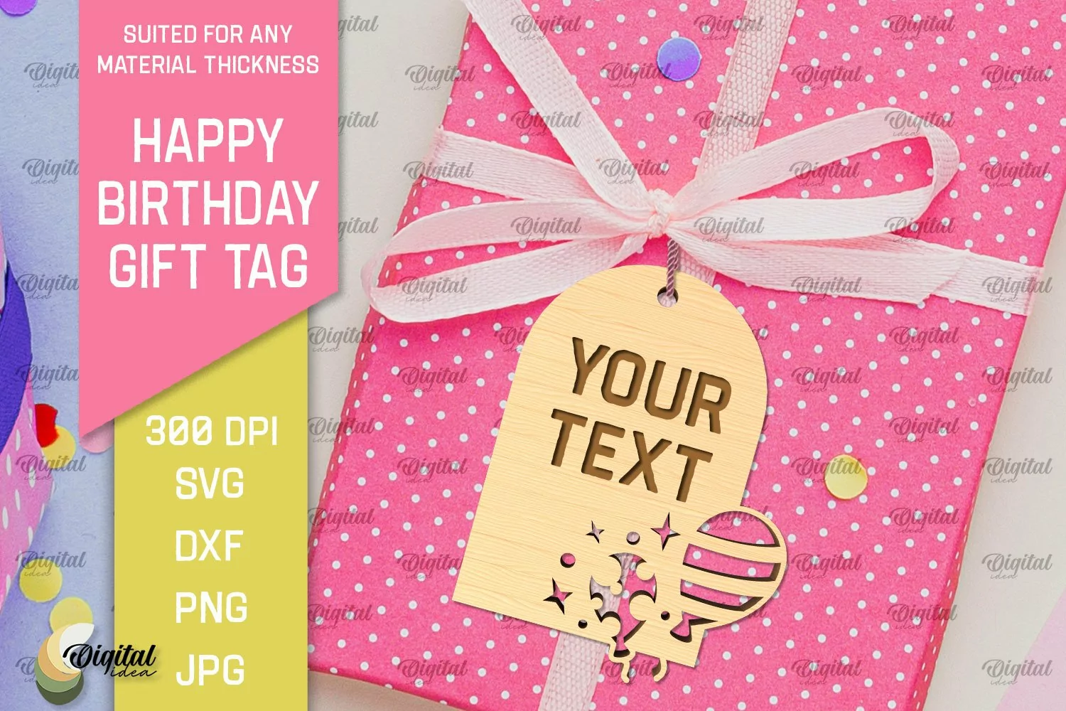 Happy Birthday Gift Tag Laser Cut. Gift Hang Tag SVG product image 1