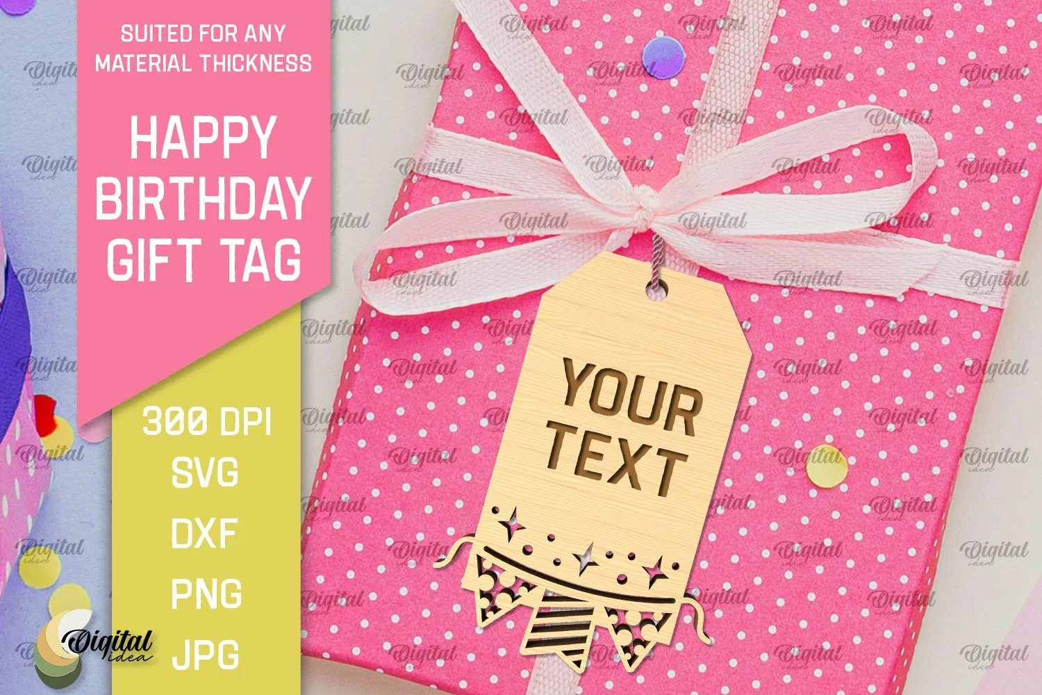 Happy Birthday Gift Tag Laser Cut. Gift Hang Tag SVG product image 1