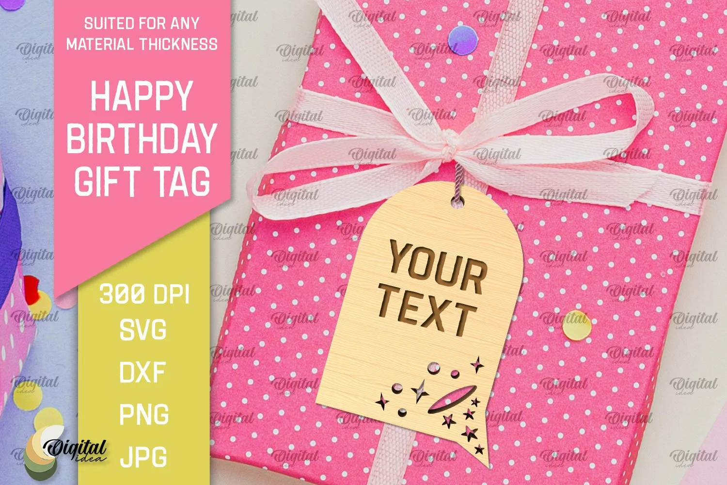 Happy Birthday Gift Tag Laser Cut. Gift Hang Tag SVG product image 1
