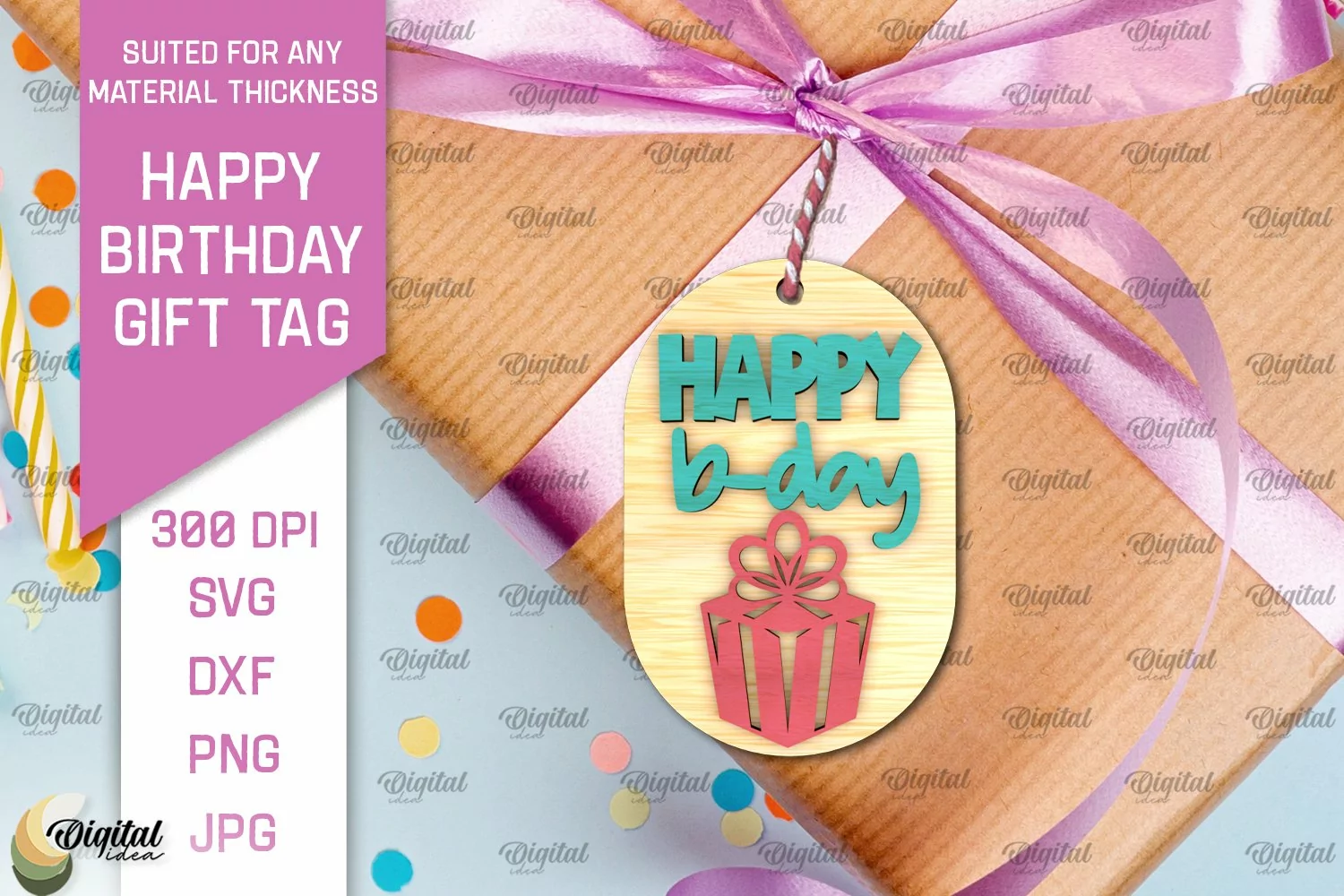 3D Happy Birthday Gift Tags Lasercut. Present label SVG product image 1