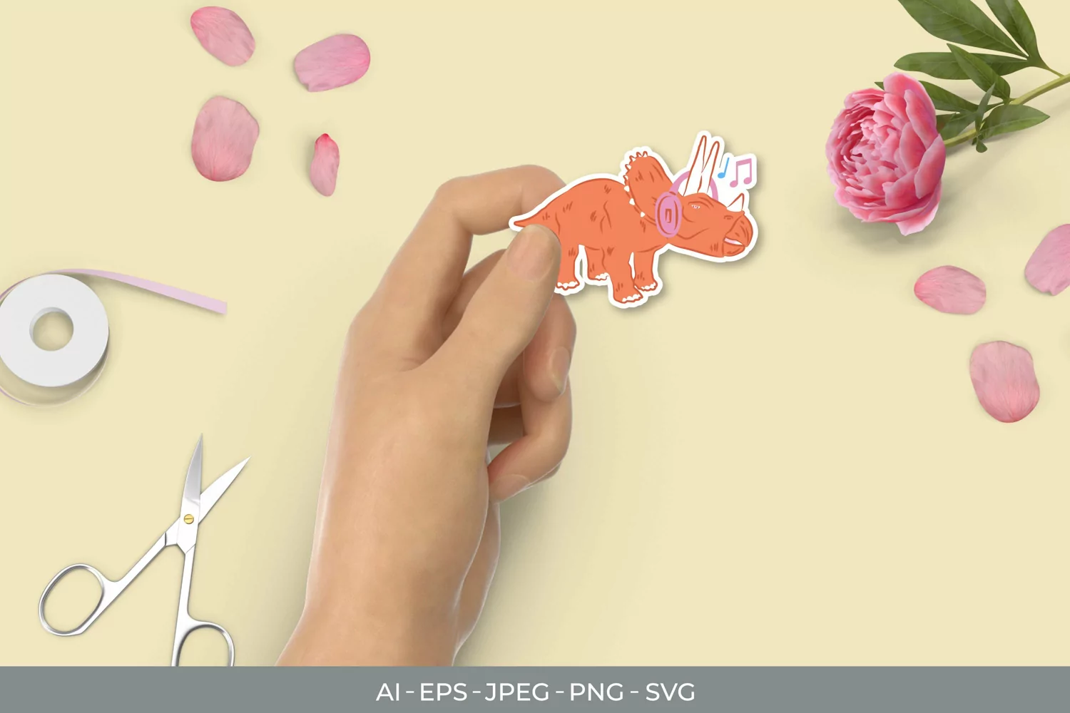 Happy Dino Listening Music Sticker product image 1