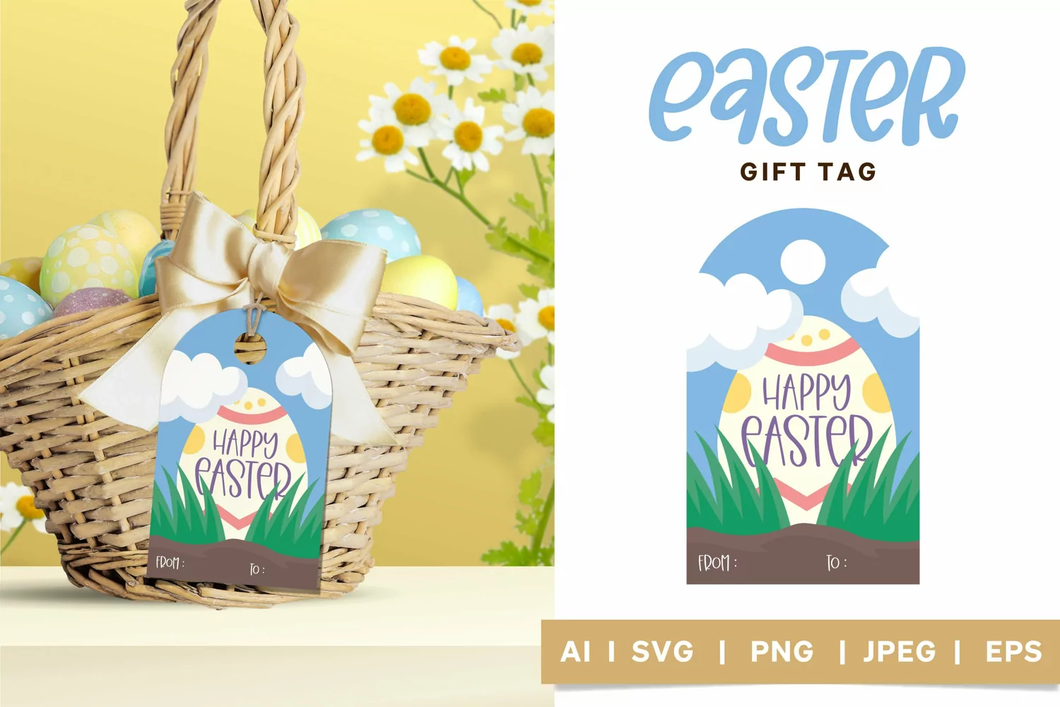 Happy Easter with Egg on The Grass Illustration Gift Tag product image 1