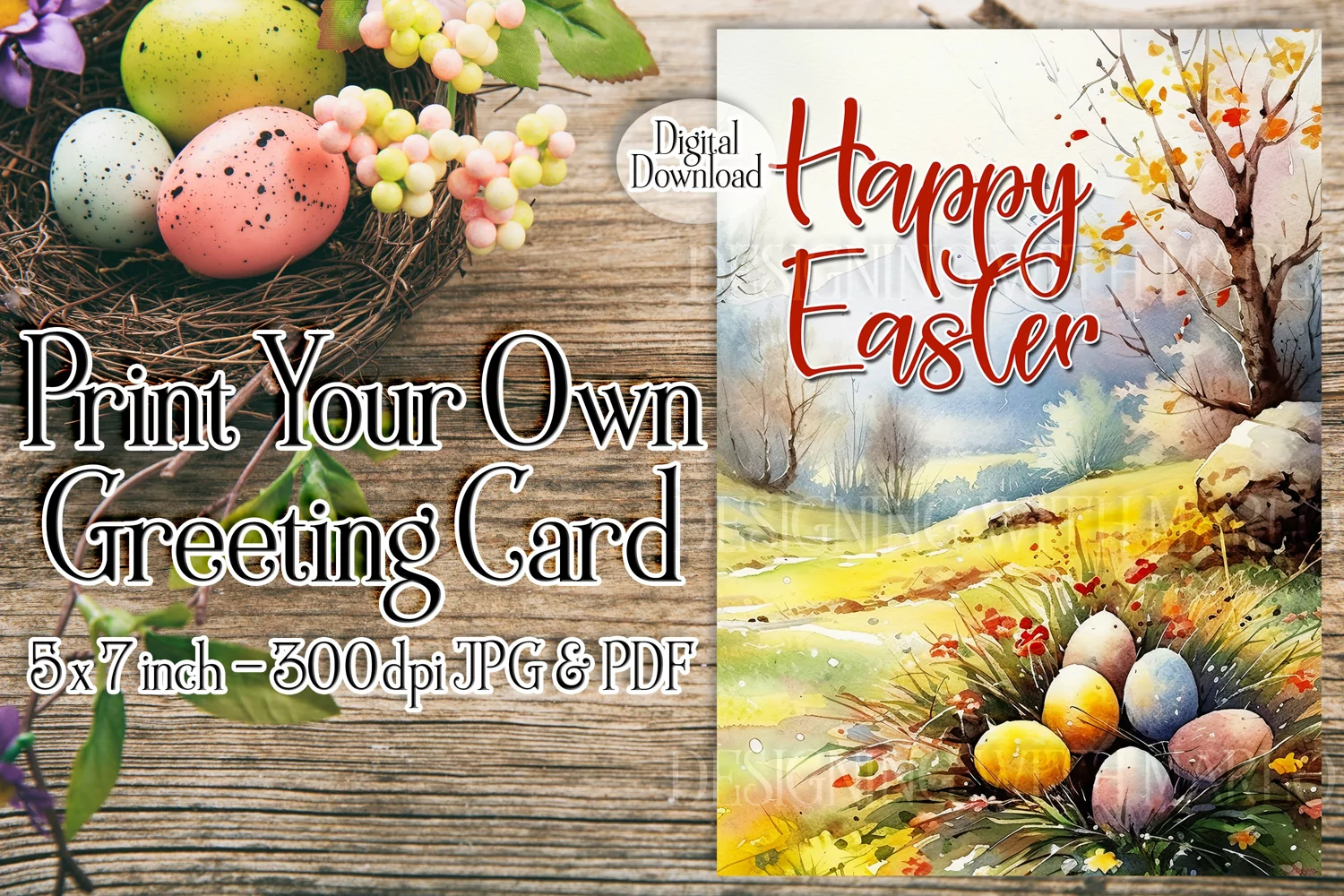 Easter Card, Happy Easter Countryside DIY Greeting Card product image 1
