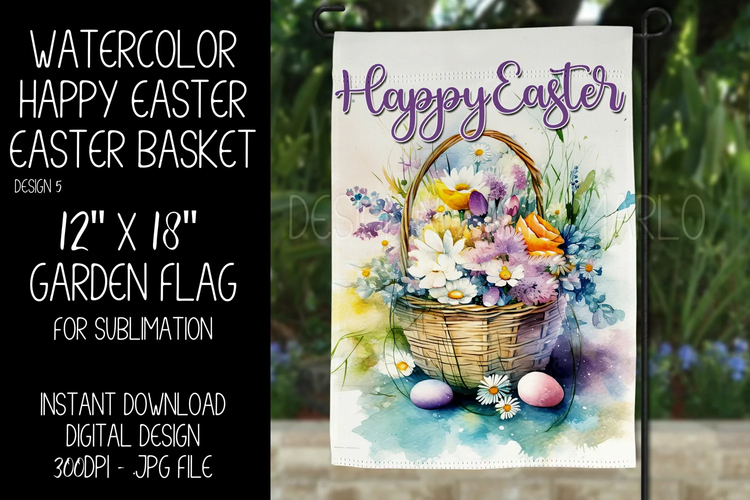 Watercolor Happy Easter Basket Garden Flag Sublimation, d5 product image 1