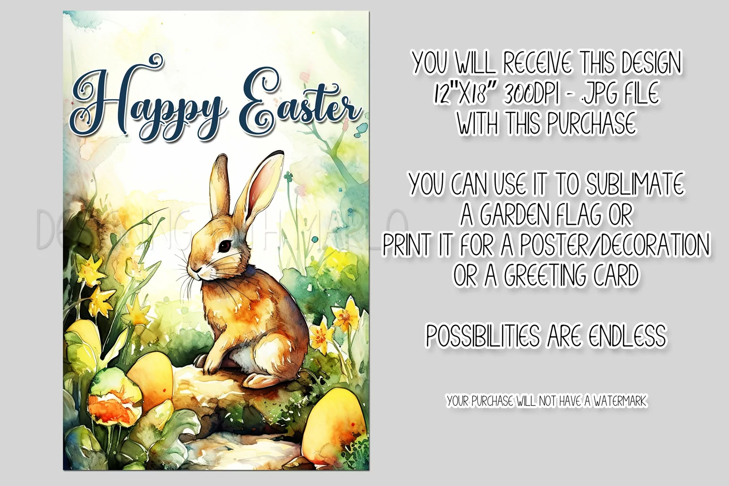 Garden Flag Sublimation, Watercolor Happy Easter Cute Bunny product image 1