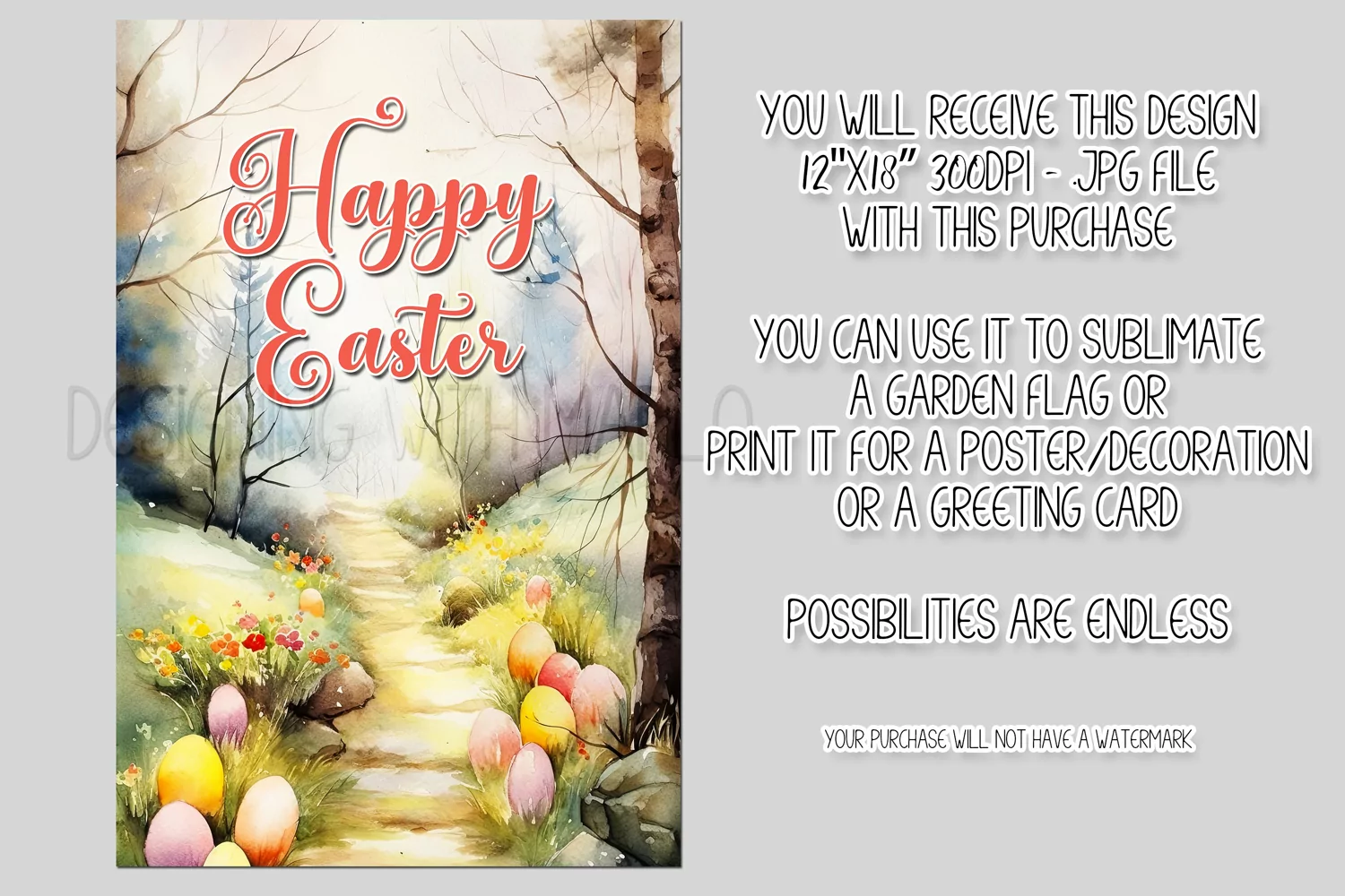 Watercolor Happy Easter In the Woods Garden Flag Sublimation product image 1