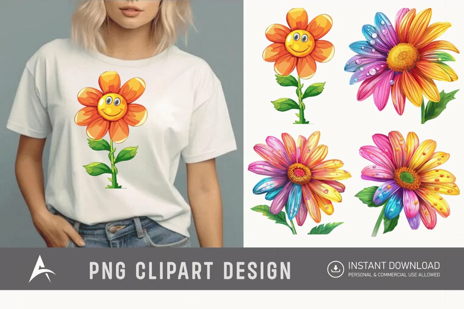 Watercolor Happy Flower Clipart product image 1
