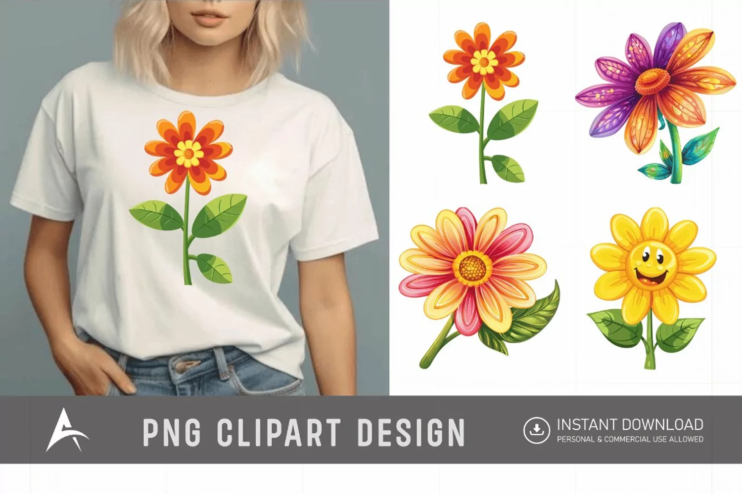 Watercolor Happy Flower Clipart product image 1