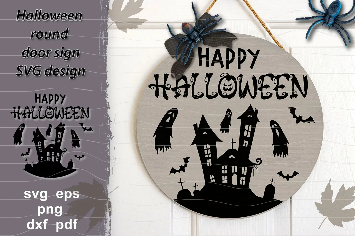 Happy Halloween svg| Halloween round sign svg| door hanger product image 1