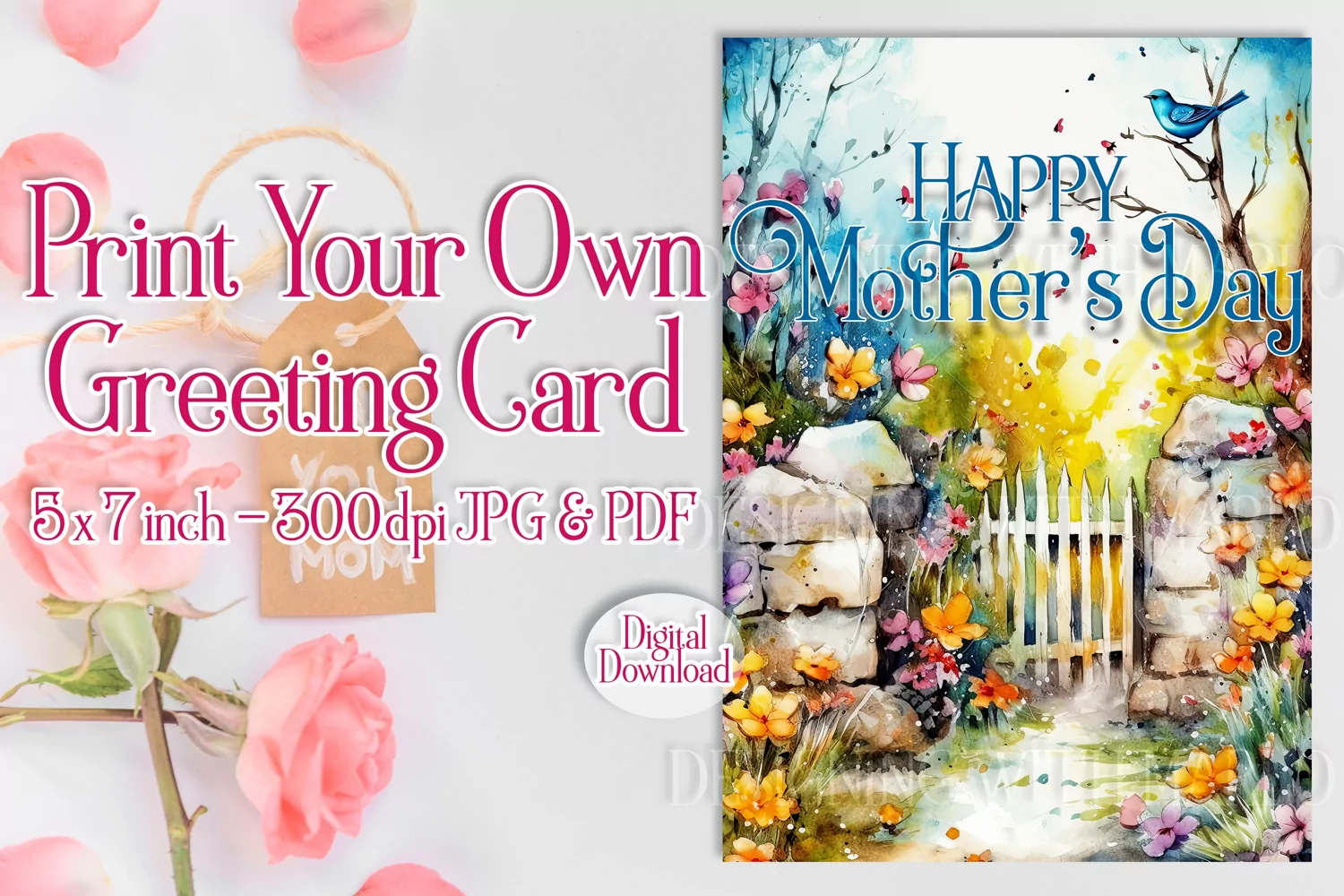 Happy Mother's Day Card, Floral Printable Greeting Card d7 product image 1