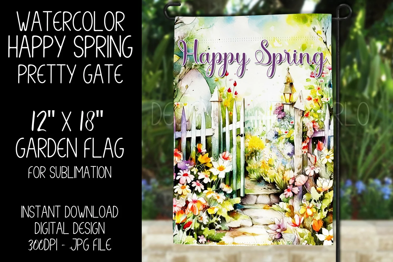 Happy Spring Garden Flag Sublimation Design, Pretty Gate d2 product image 1