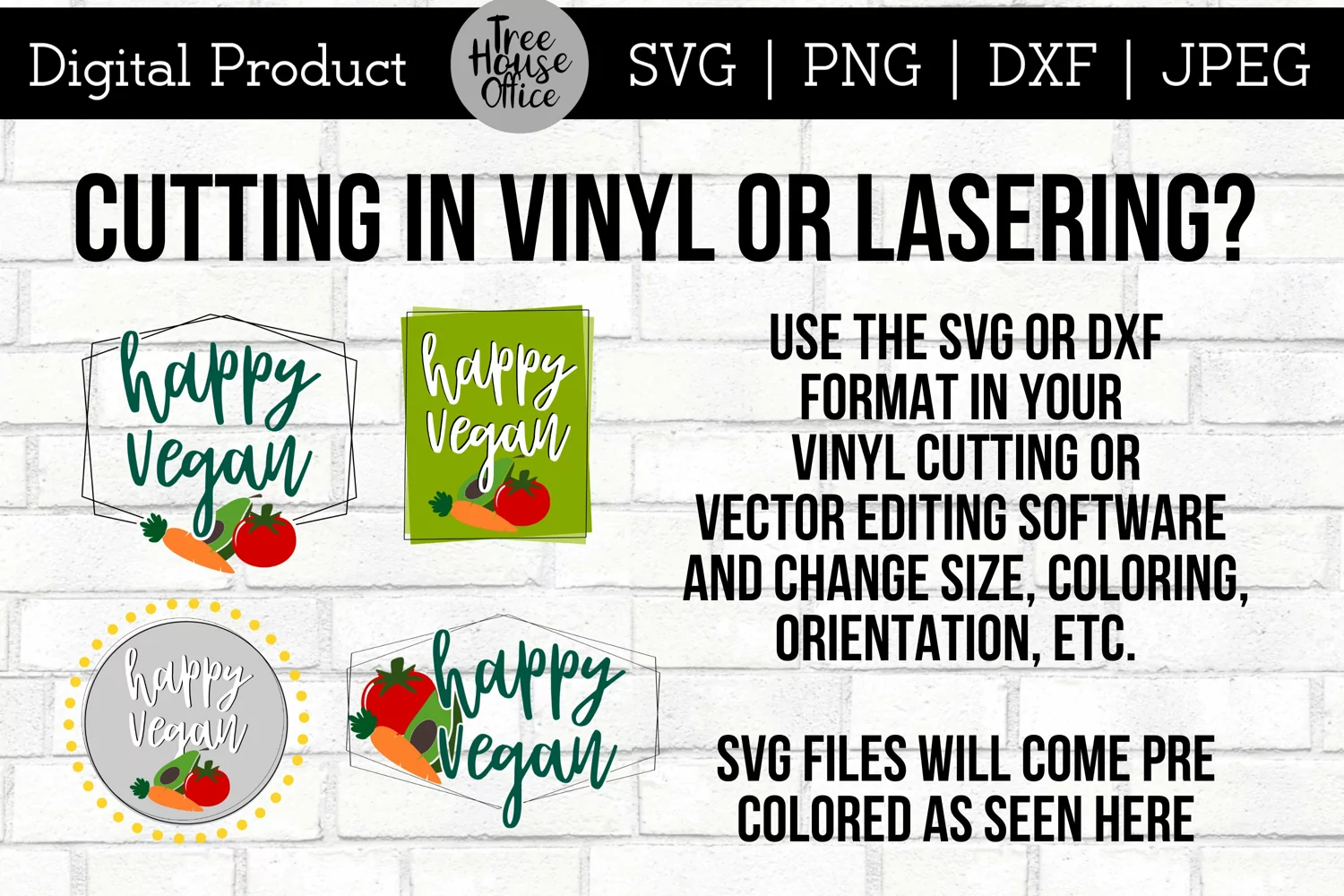 instructions for using this happy vegan quote svg or dxf for vinyl cutting or lasering projects with cricut,silhouette, glowforge or other laser cutters