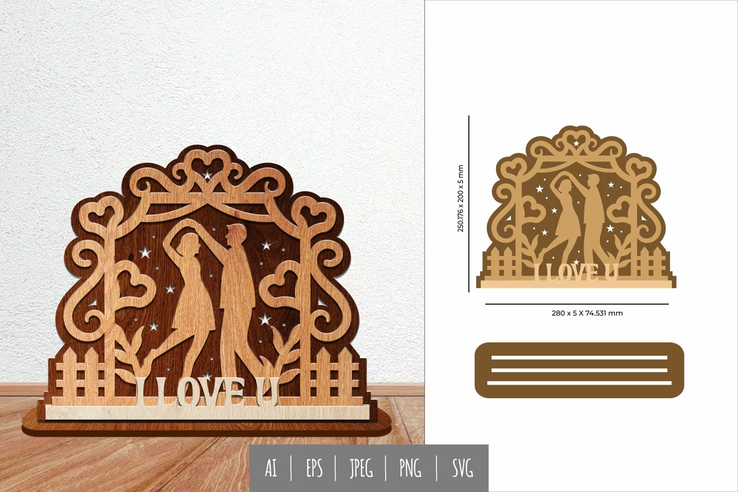 I Love You, Couple Dance 3D Lasercut with Stand Base product image 1