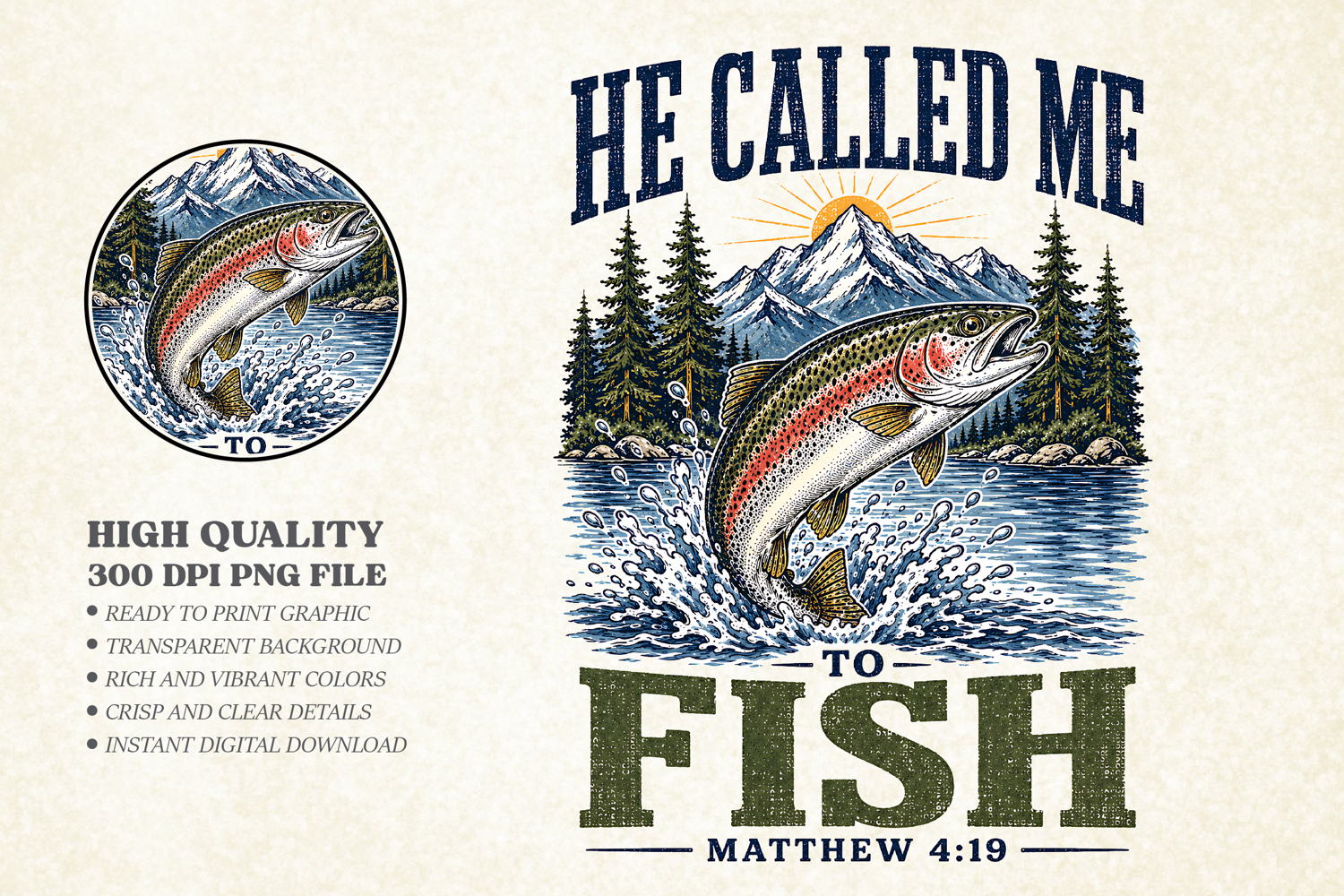 He Called Me to Fish PNG Design, Vintage Christian Trout product image 1