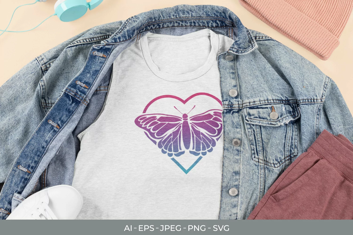 Heart Butterfly with Gradient Color SVG product image 1