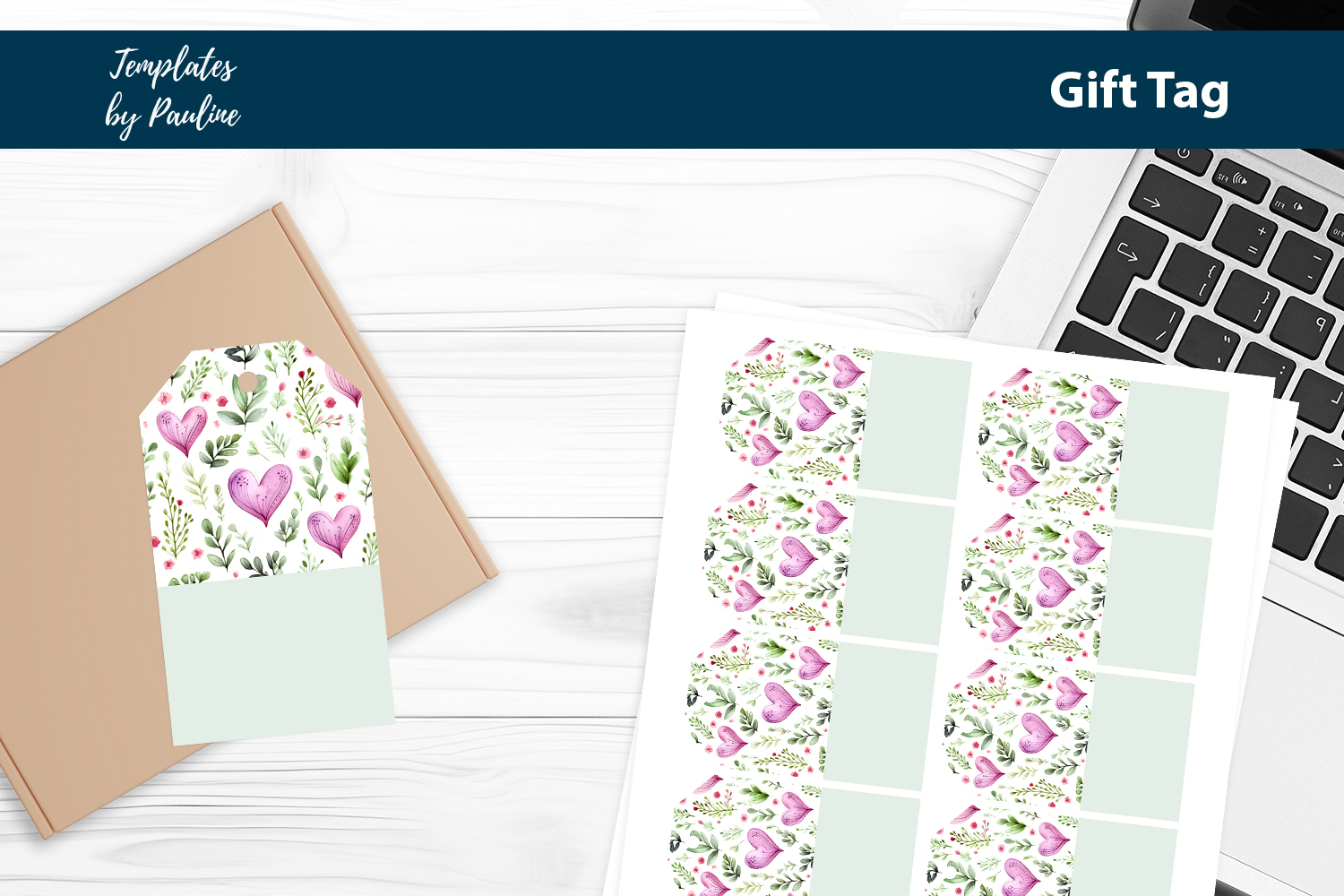 Pink Heart Gift Tag Sheet, Printable Heart Product Label product image 1