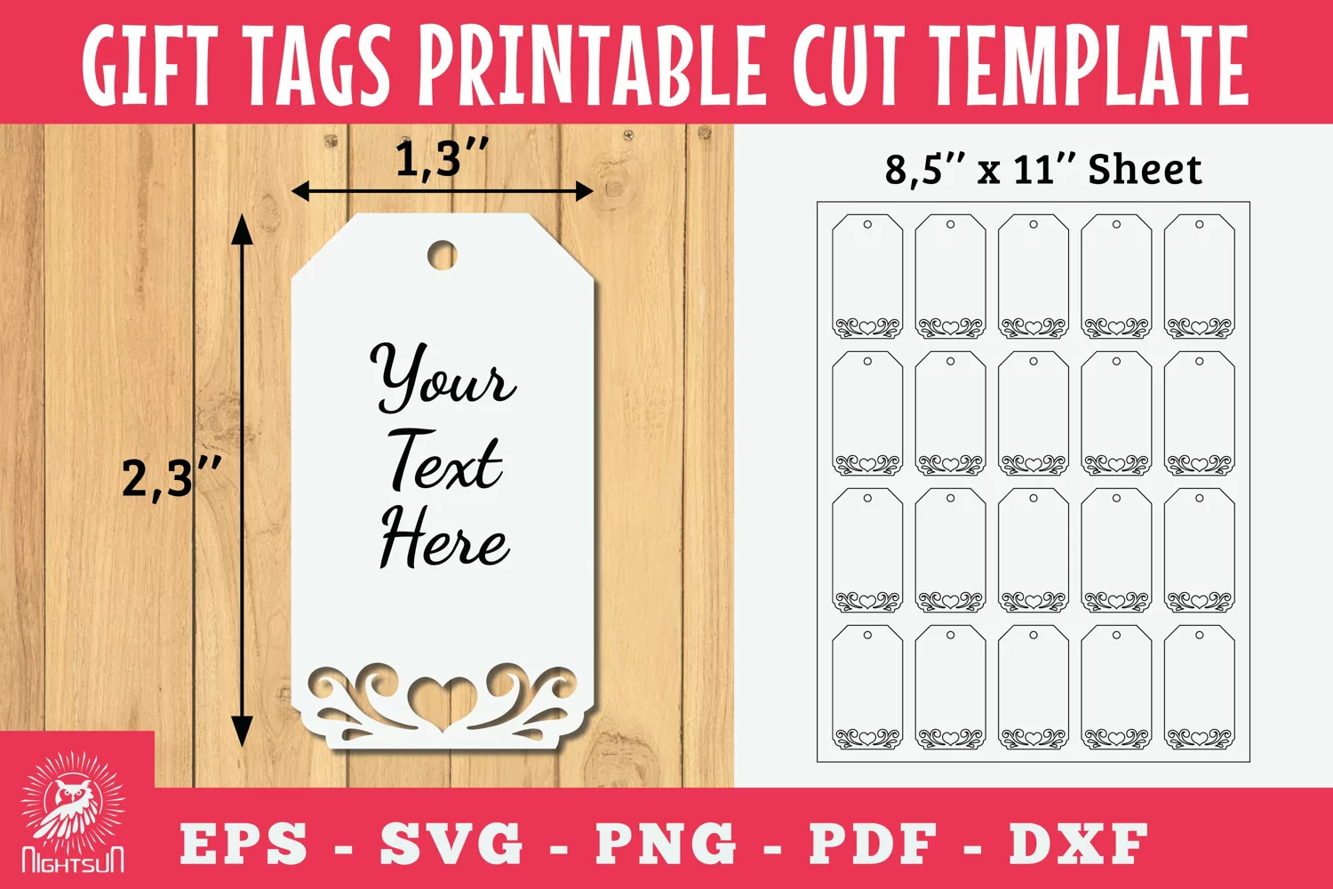 Heart Gift Tags Printable Cut Template SVG 1 product image 1