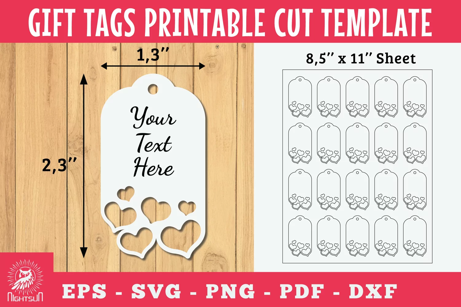 Heart Gift Tags Printable Cut Template SVG 2 product image 1