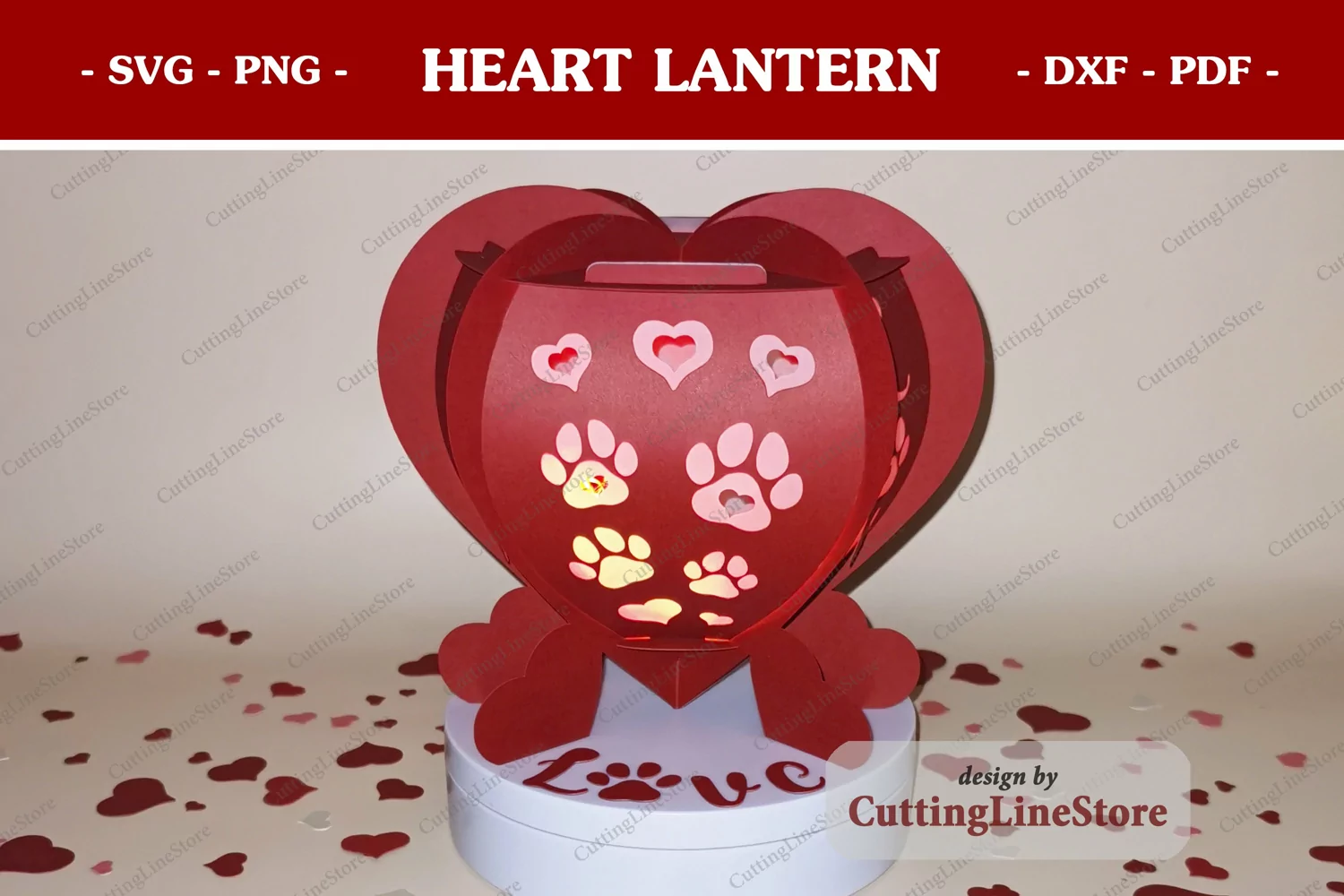 3D Heart lantern | Dog paw Valentine lantern svg product image 1